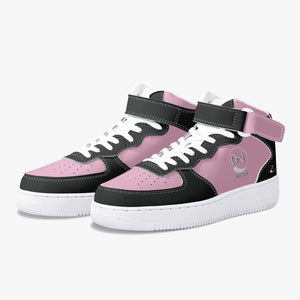 New High-Top Leather Sports Sneakers Pink and Black