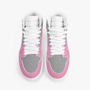 High-Top Leather Sneakers - Gray And Pink