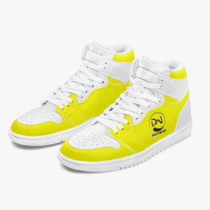 High-Top Leather Sneakers - White and Yellow