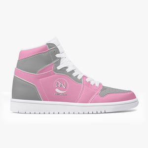 High-Top Leather Sneakers - Gray And Pink