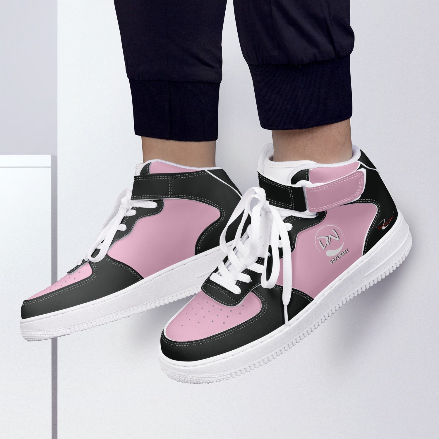 New High-Top Leather Sports Sneakers Pink and Black