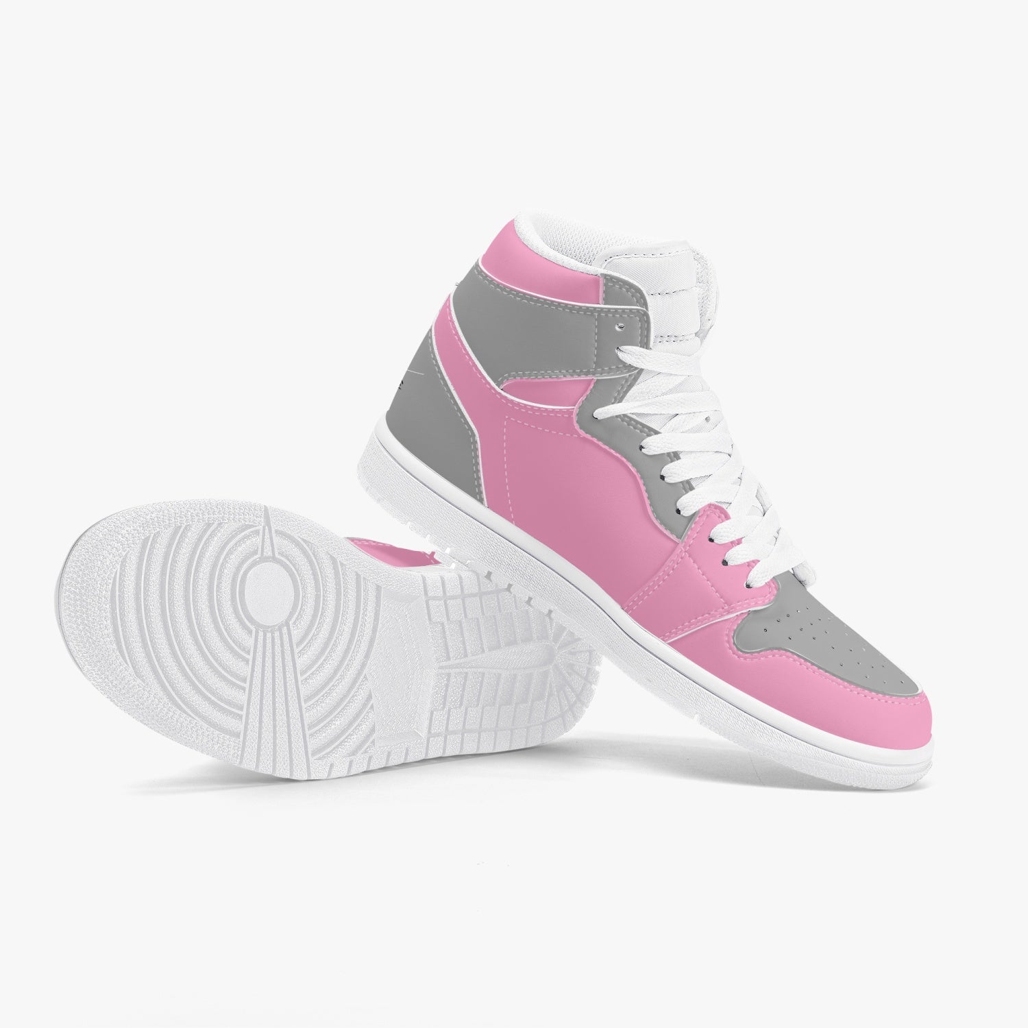 High-Top Leather Sneakers - Gray And Pink