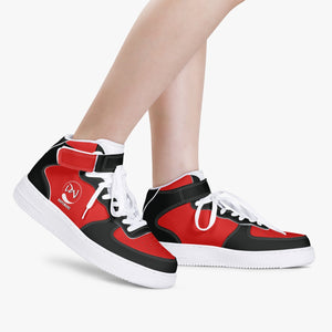 New High-Top Leather Sports Sneakers Red and Black