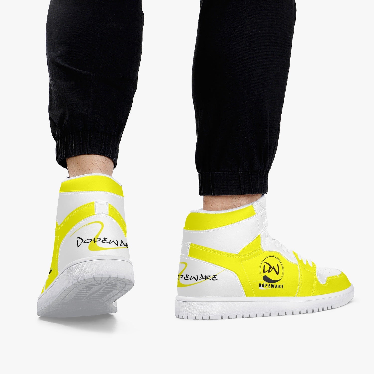 High-Top Leather Sneakers - White and Yellow