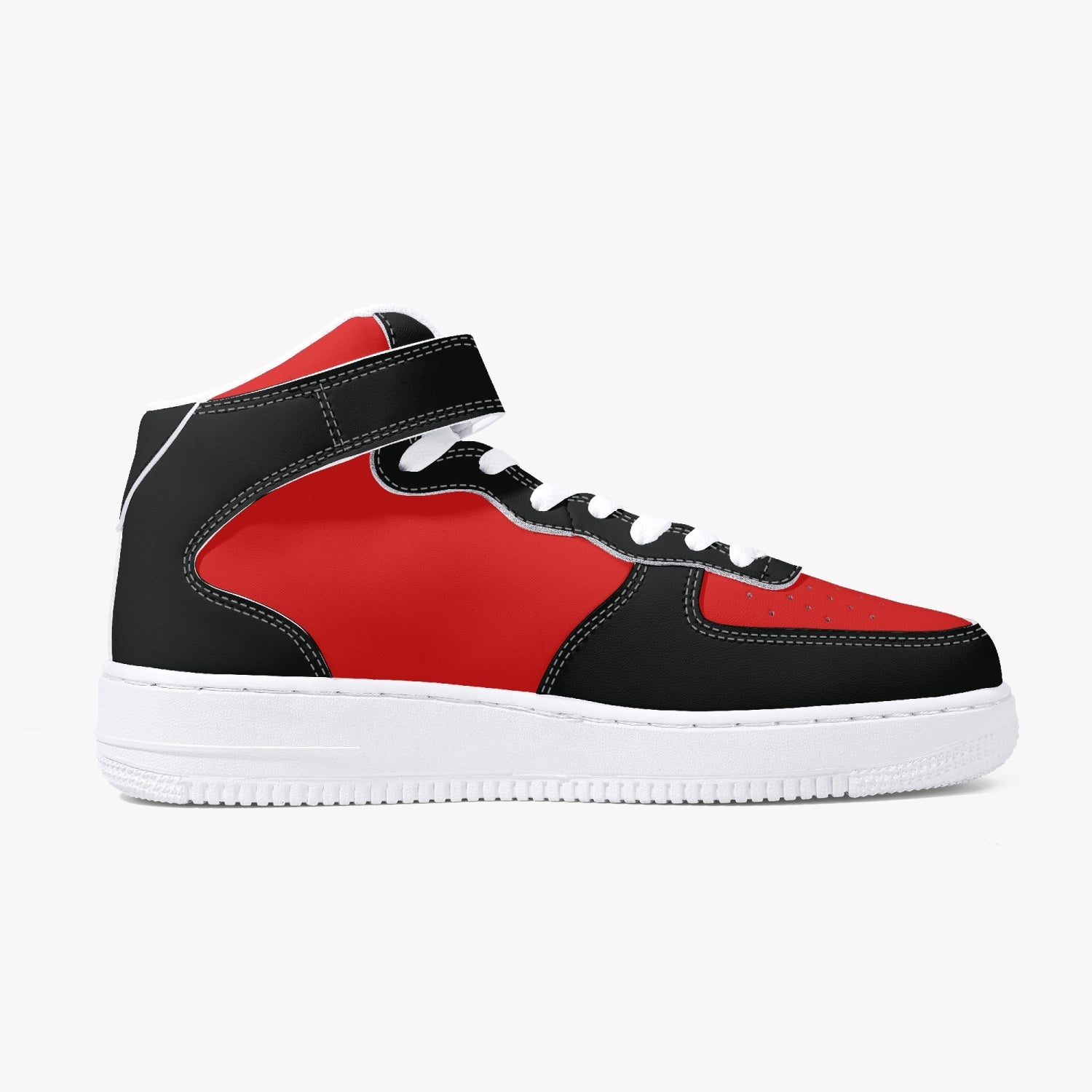 New High-Top Leather Sports Sneakers Red and Black