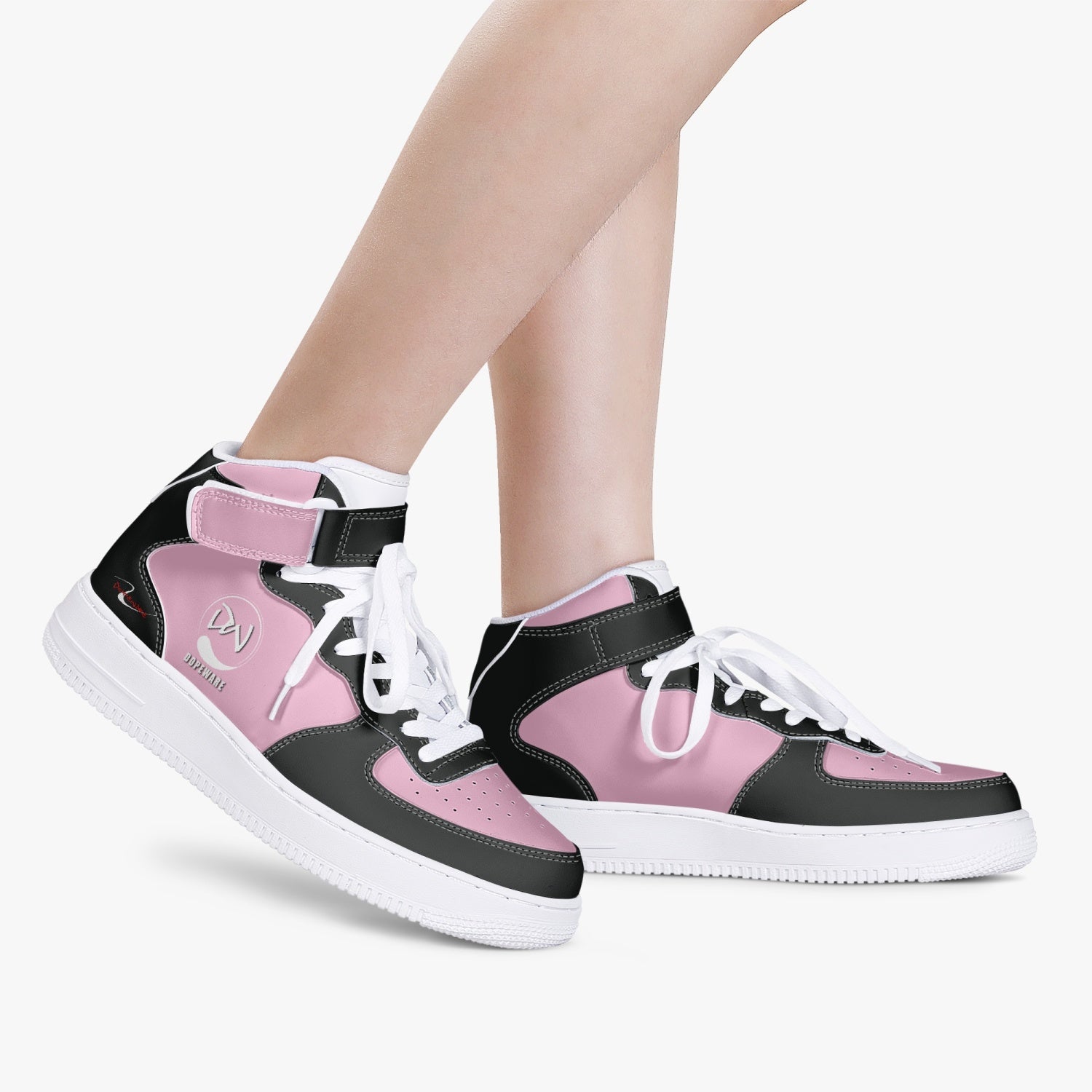 New High-Top Leather Sports Sneakers Pink and Black