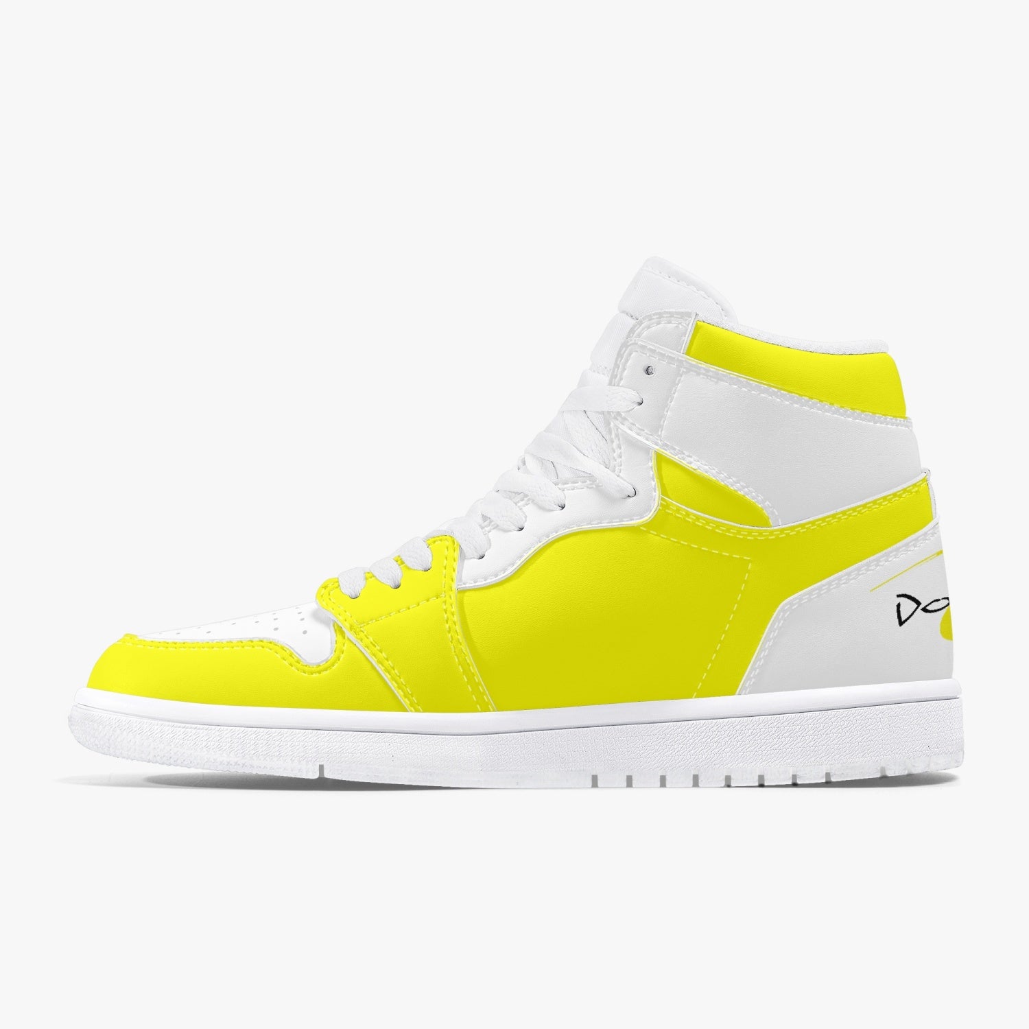 High-Top Leather Sneakers - White and Yellow