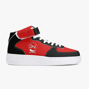 New High-Top Leather Sports Sneakers Red and Black