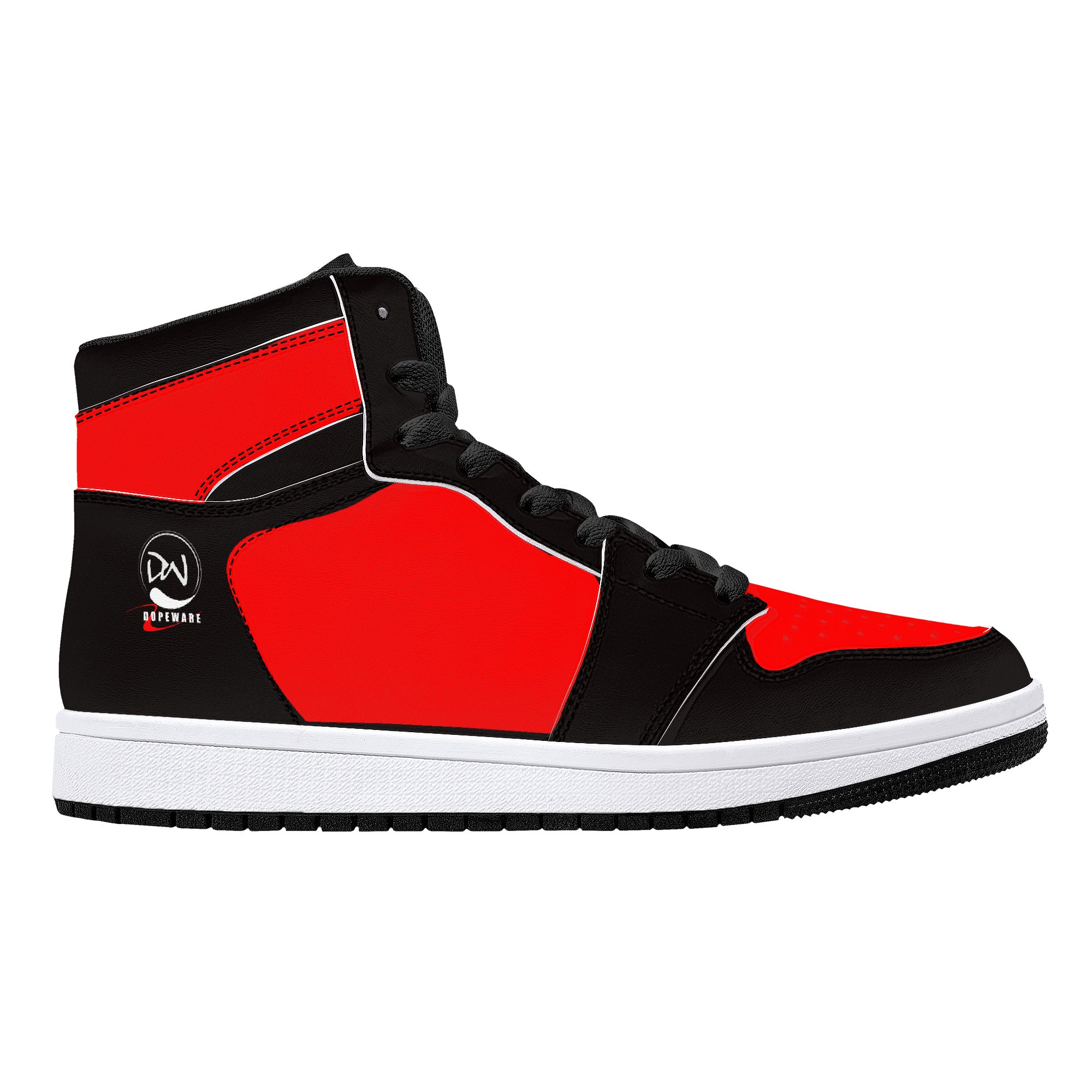 D16 High-Top Leather Sneakers - Black ands Red