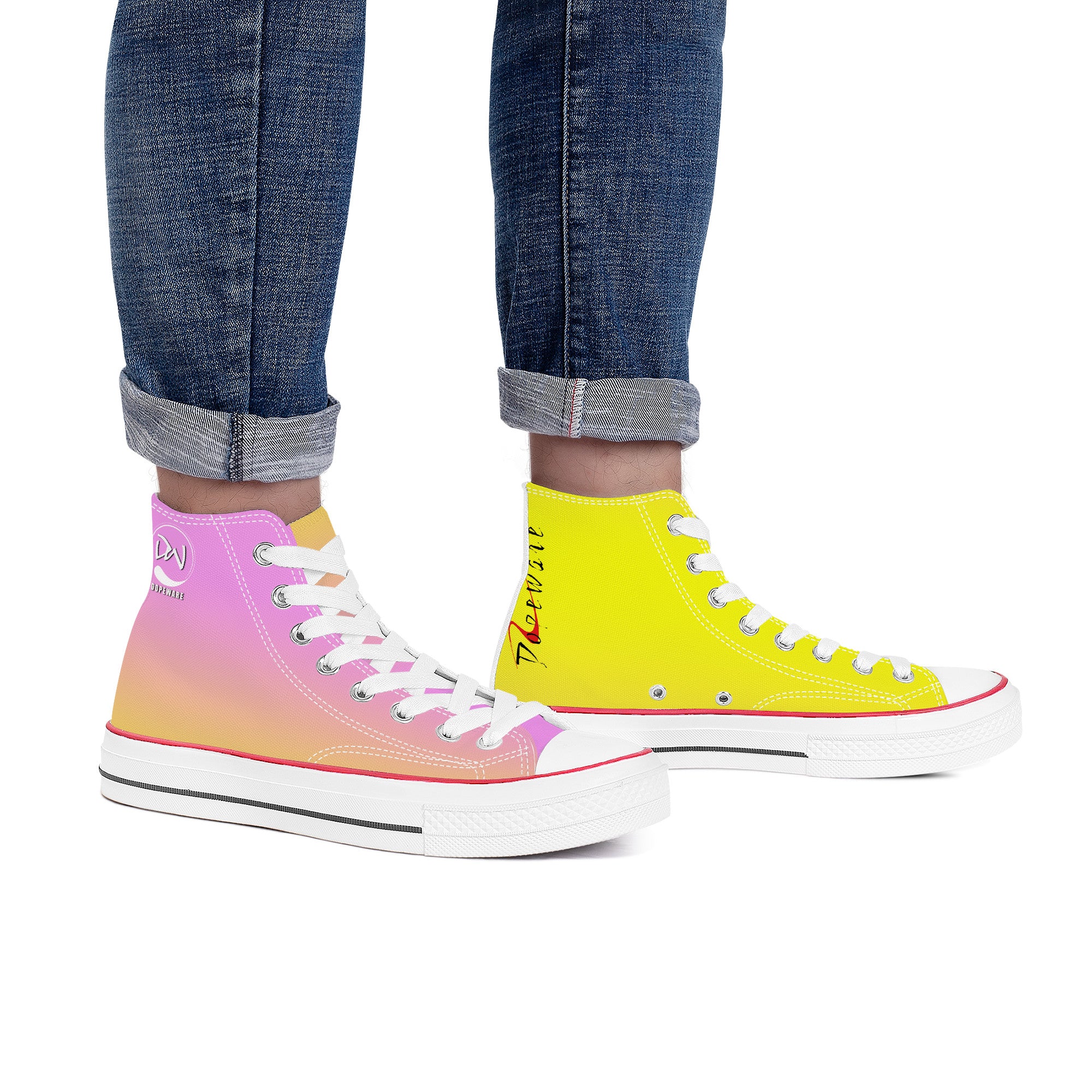 D70 High Top Canvas Shoes - Pink & Yellow