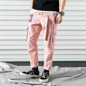 Cargo Pants Joggers Men Black Harem Pants Multi-pocket Ribbons Man Sweatpants Streetwear Casual Pants Elastic waist Male Trouser