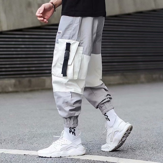 Cargo Pants Joggers Men Black Harem Pants Multi-pocket Ribbons Man Sweatpants Streetwear Casual Pants Elastic waist Male Trouser