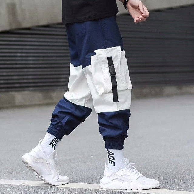 Cargo Pants Joggers Men Black Harem Pants Multi-pocket Ribbons Man Sweatpants Streetwear Casual Pants Elastic waist Male Trouser