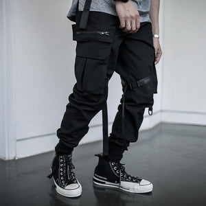 Cargo Pants Joggers Men Black Harem Pants Multi-pocket Ribbons Man Sweatpants Streetwear Casual Pants Elastic waist Male Trouser