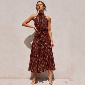 Summer Long Dress Polka Dot Casual Dresses Black Sexy Halter Strapless New 2020 Yellow Sundress Vacation Clothes For Women