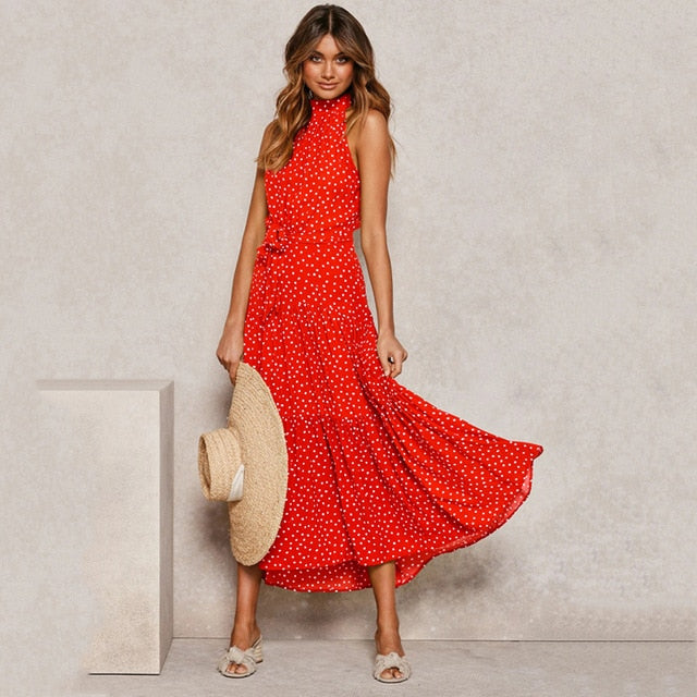 Summer Long Dress Polka Dot Casual Dresses Black Sexy Halter Strapless New 2020 Yellow Sundress Vacation Clothes For Women