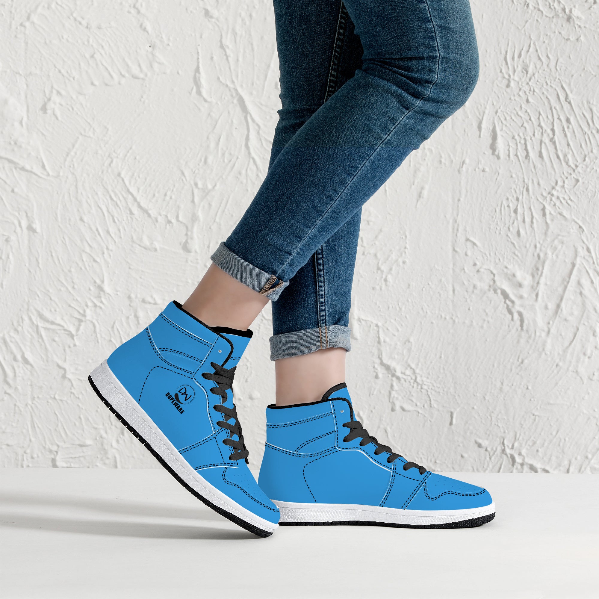 D16 High-Top Leather Sneakers - Light Blue