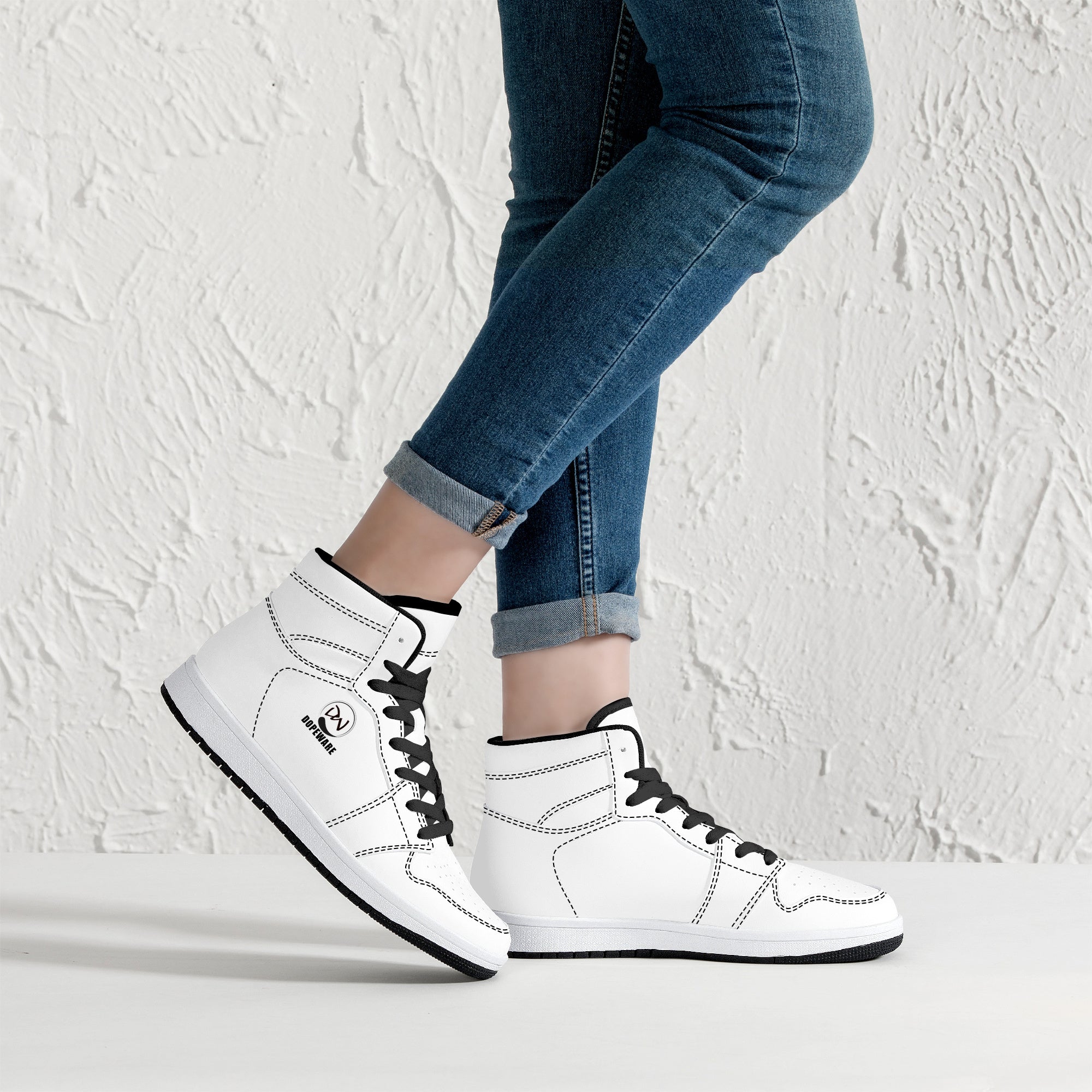 D16 High-Top Leather Sneakers - White