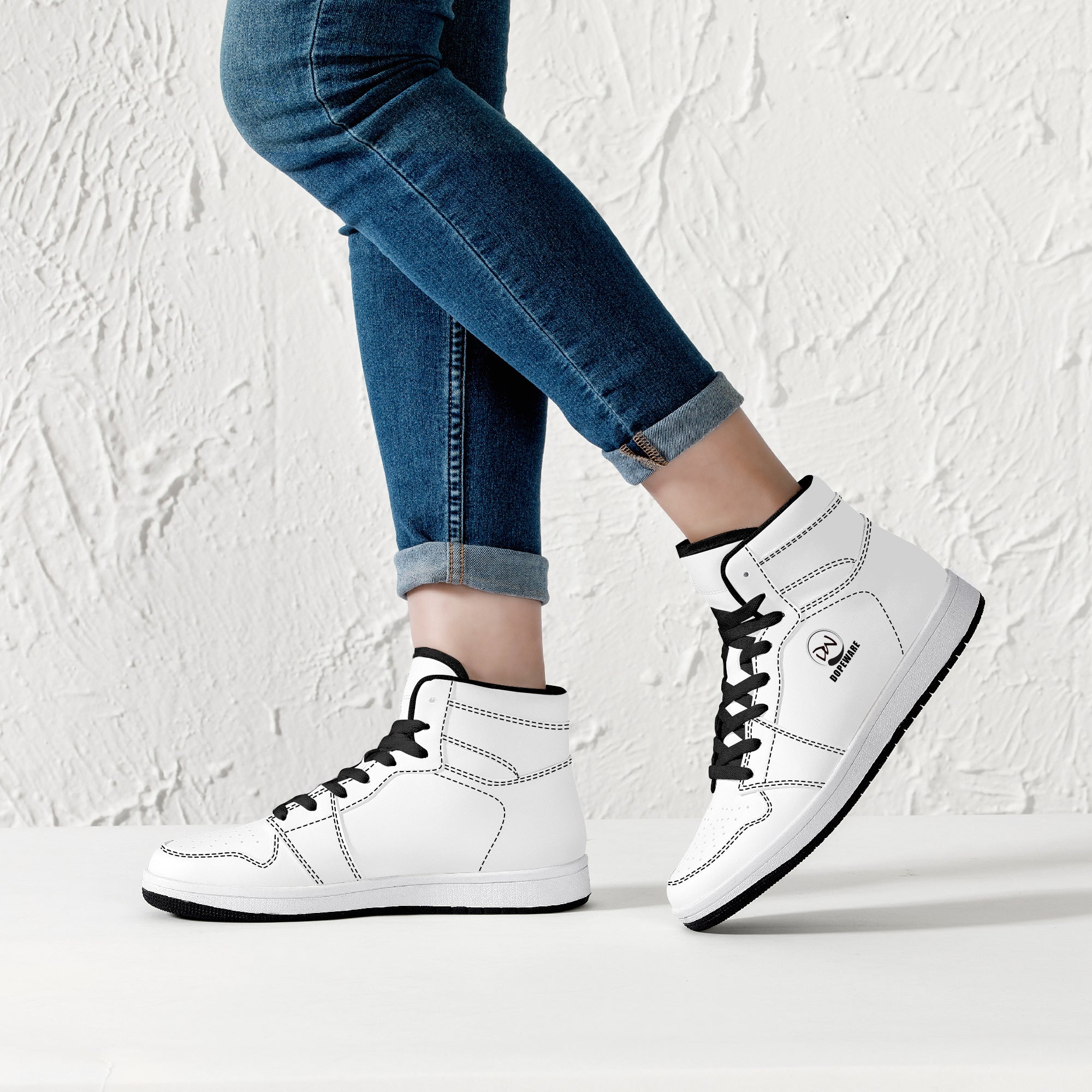 D16 High-Top Leather Sneakers - White