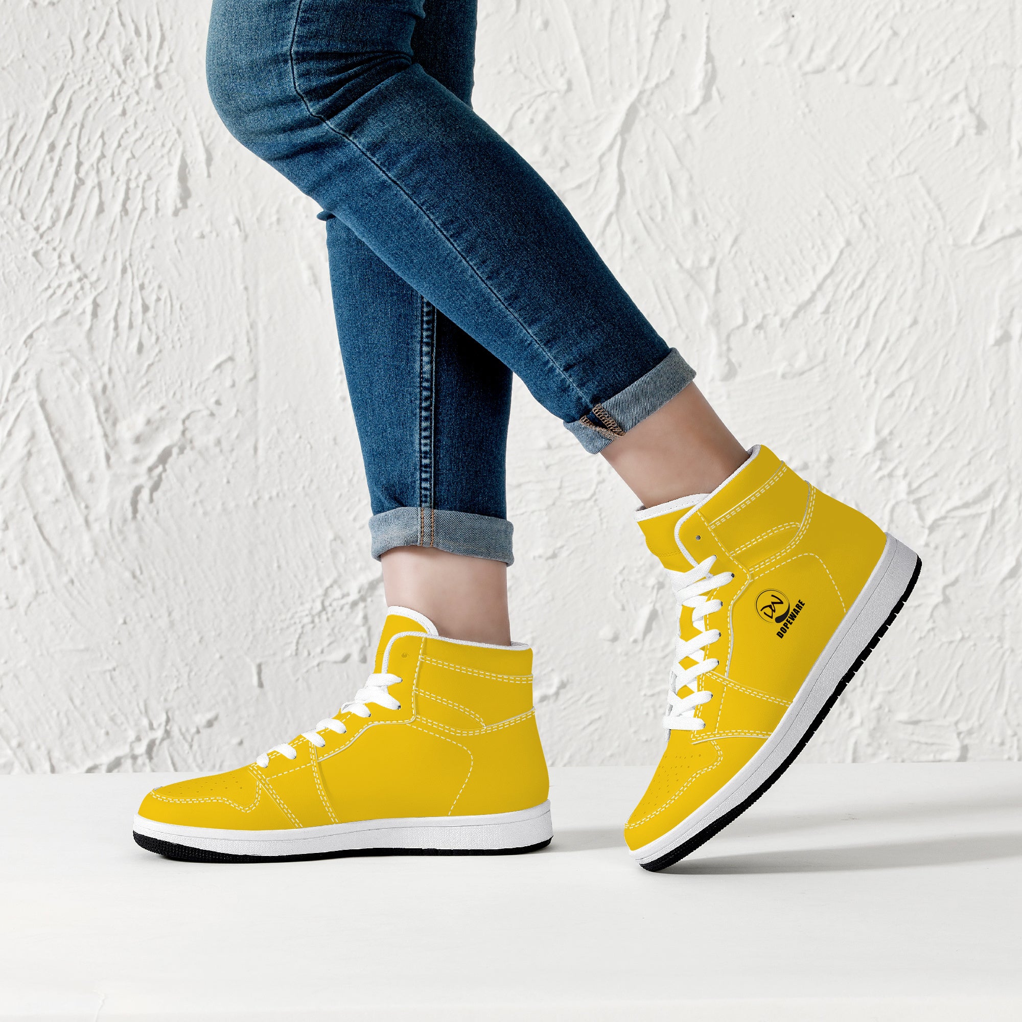 D16 High-Top Leather Sneakers - Yellow